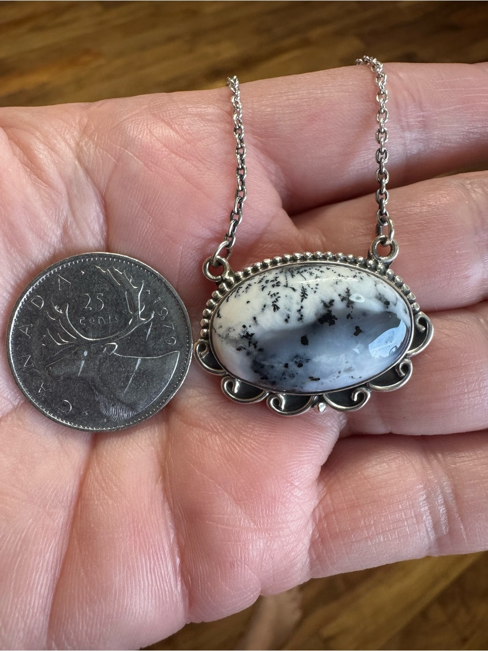 Dendritic Opal Gemstone Sterling Silver Pendant Necklace - 20” - Picture 5 of 6